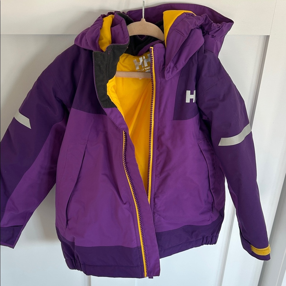 Helly Hansen Kids Purple Puffer Jacket with Yellow Accents